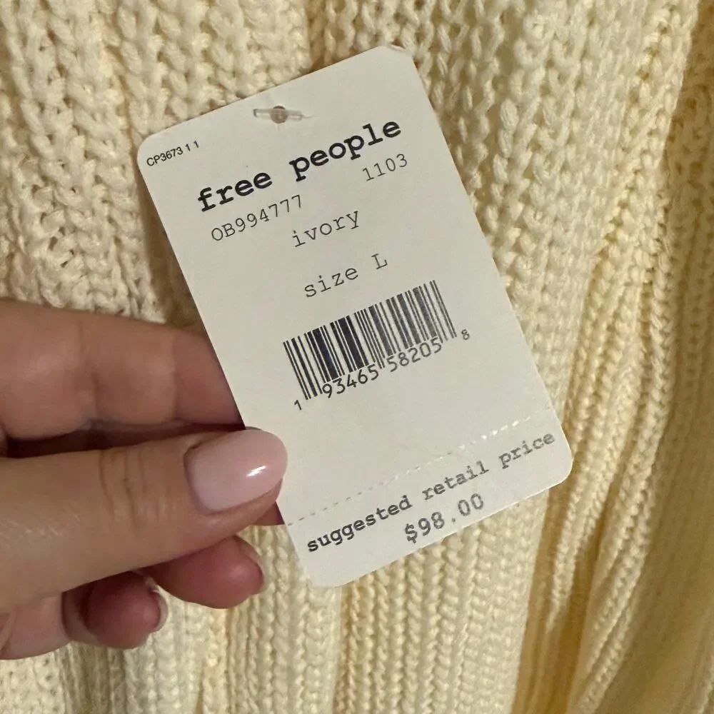 NWT Free People Half Moon Bay Pullover Sweater - Large - Ivory
